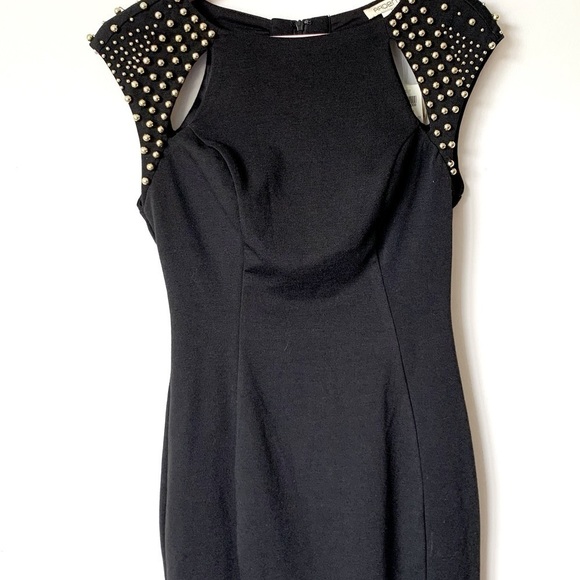 NEW ARDEN B Black Ponte Knit Cutout Bodice Gold Beaded Cocktail Dress Size Small - Picture 2 of 7